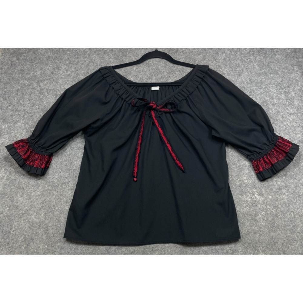 Vintage Rockmount Ranch Wear Top Black Red Large Square Dance Western